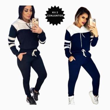 Imagem de Conjunto Kit com 2 Feminino Calça e Blusa Frio Moletom Malha Crepe com