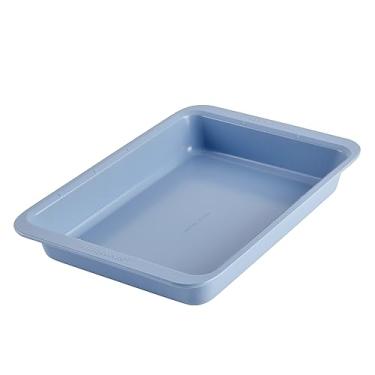 Imagem de Farberware Easy Solutions Forma retangular antiaderente para bolo, 23 cm x 33 cm com marcas de porção – Azul