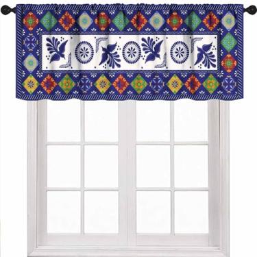 Imagem de Cortinas de cozinha mexicanas, sanefas, pássaros, retrô, floral, colorido, patchwork, talavera, azulejos de cerâmica, Dia De Los Muertos, quarto, sala de estar, banheiro, janela, 1 peça, 137 x 45 cm