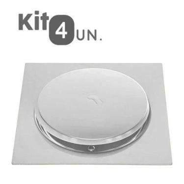 Imagem de Kit C/ 4 Ralo Bestfer Click Inteligente 9,4x9,4 Cm Aço Inox Quadrada P