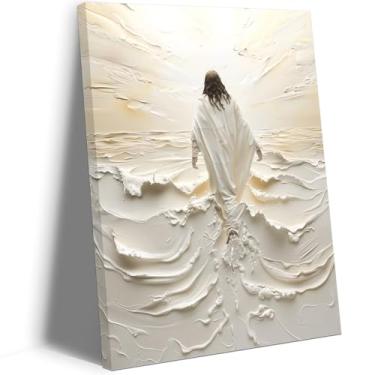 Imagem de Arte de parede Jesus andando sobre a água, decoração de parede cristã inspiradora, impressões de arte religiosa moderna, luz divina, imagens de Jesus, pintura para sala de estar, quarto, igreja