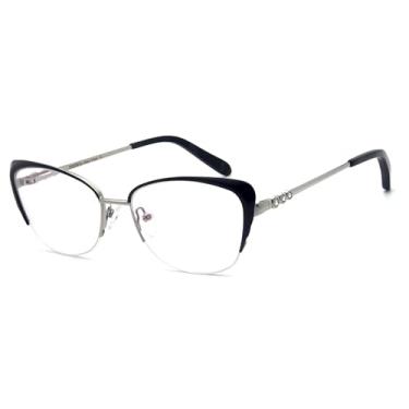 Imagem de FERAVIA Óculos femininos com armação de metal, lentes transparentes, óculos vintage, Preto/prata, G