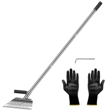 Imagem de Pá de areia com detecção de metal, aço inoxidável, cabo longo, com luvas, peneira de areia manual, ferramenta de detecção de metal resistente para tesouro subaquático.