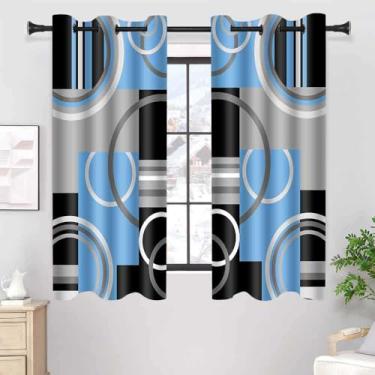 Imagem de Cortinas blecaute geométricas azul-claro para quarto, cortina de escurecimento de ambiente xadrez abstrata moderna cinza branco e cinza para sala de estar, 2 painéis, comprimento de 106,7 x 160 cm