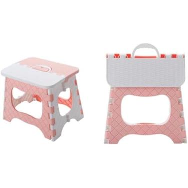 Imagem de Banqueta Multiuso Dobrável Portátil - Compacta, Ergonômica e Resistente para Camping, Eventos e Casa (Rosa)