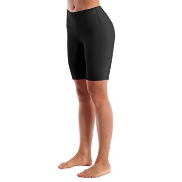 Imagem de BUBBLELIME Shorts de ioga com bolsos básicos/externos de 20 cm para mulheres, controle de barriga, absorção de umidade, corrida e treino, Compressão básica de 20 cm preta, M