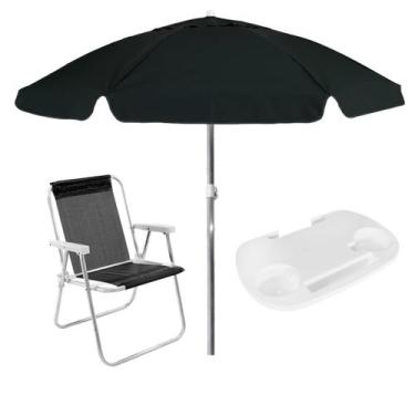 Imagem de Kit Praia Guarda-sol grande preto + Cadeira de Praia Alta Mormaii e Su