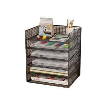 Imagem de Organizador de arquivos de mesa Bandeja de carta 6 camadas malha arame, armazenamento documentos, arquivo A4, organizador papel, mesa arrumada(Preto)