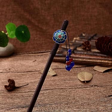 Imagem de Grampos de cabelo de flores palitos de cabelo vintage de madeira chinesa pinos para mulheres ornamentos de cabelo joias de cabeça