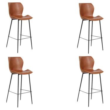 Imagem de Kit 4 Banquetas Alta com Encosto para Bancada Cozinha Penha R02 PU Marrom - Mpozenato
