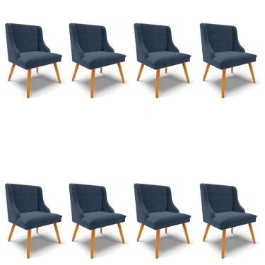 Imagem de Kit 8 Cadeiras Estofadas para Sala de Jantar Pés Palito Lia Suede Azul Marinho - Ibiza