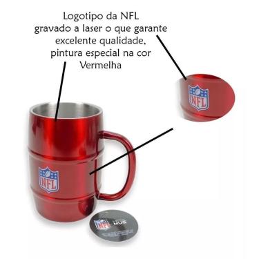 Imagem de Caneca Chopp Nfl Vermelha Aço Inox Barril 500Ml Metal Mug