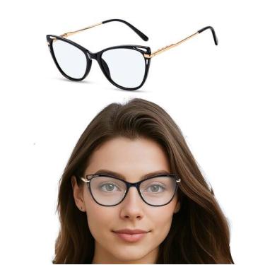 Imagem de Armação De Oculos Feminino Proteção De Luz Azul Estiloso Lente Sem Gra