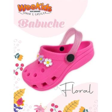 Imagem de Sandália Babuche Infantil Rosa Floral com Correia Pink Gliter - WeeKid