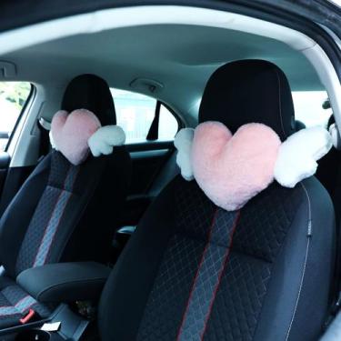Imagem de Almofada de encosto de cabeça para carro Macarrie Plush Heart com asas