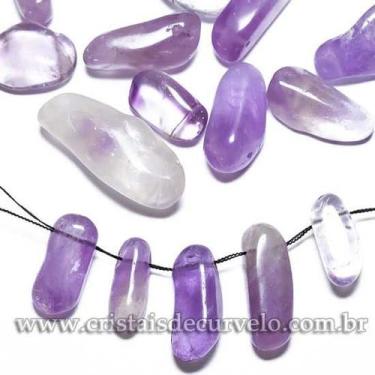 Imagem de Ametista Rolada Natural 28mm com Furo Vazado para Montagem - ATACADO -
