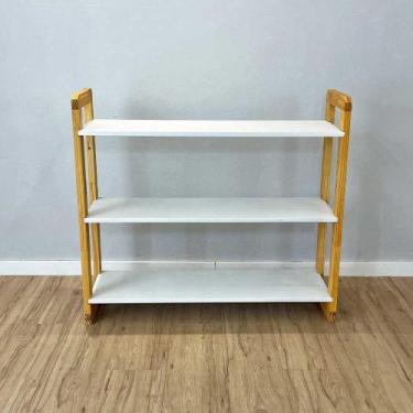 Imagem de Aparador de Madeira Pinus Linea de 3 Prateleiras Ample Branco e Nozes 