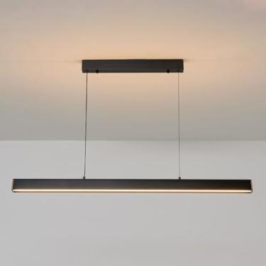 Imagem de Luminária pendente preta LED linear, lustre minimalista de teto, lustre moderno para ilha de cozinha, luminária para escritório, luminária para mesa de bilhar, 3000K, branco quente