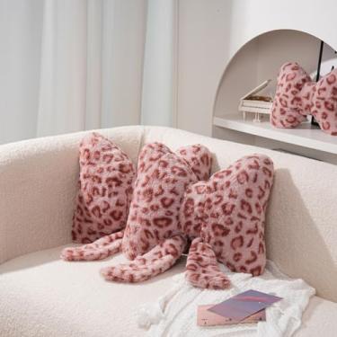 Imagem de GKWW 2 Pack Cute Leopard Print Bow Throw Pillows Furry Cheetah Bownote Plush Pillow Decor Bow Lumbar Suffed Pillow for Home Living Room Bedroom Bed Couch Cushion