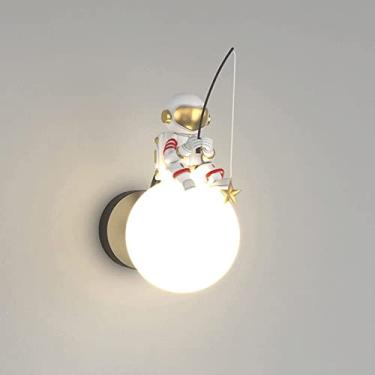 Imagem de Luminária de parede de lua e astronauta para quarto infantil, 5W, LED com dimerização, luminária de parede de lua 3D, preta, para meninos, quarto infantil, abajur de cabeceira