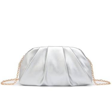 Imagem de Dreubea Bolsa feminina fashion em forma de nuvem charmosa bolsa clutch de couro dobrável com corrente, Prata