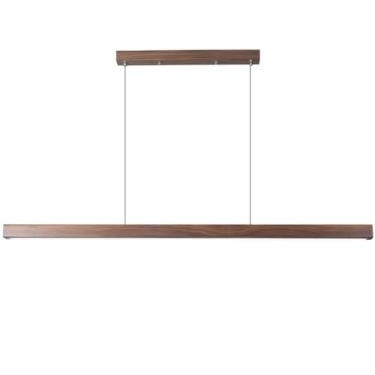 Imagem de Luminária pendente linear de 59" em nogueira para ilha de cozinha, lustre longo minimalista, luminária de teto para escritório, restaurante, mesa de bilhar, 40W, 3 modos de cores