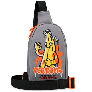 Imagem de Fortnite Bolsa transversal para meninos e adolescentes com alças ajustáveis, bolsa de peito, itens essenciais de viagem, presentes para meninos, Banana cinza, 8.7Hx5.1Wx2.8Dinch, Bolsa tiracolo