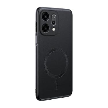 Imagem de Capa compatível com Oppo Reno 14 5G, couro PU, capa magnética à prova de choque, compatível com Oppo Reno 14 5G capa preta