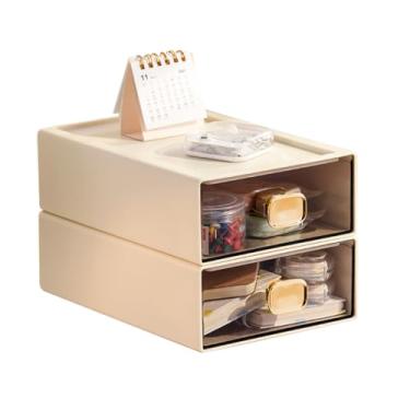 Imagem de DETEIN Pacote com 2 organizadores empilháveis de mesa organizadores de mesa de plástico com gaveta empilhável para despensa, armário, maquiagem, penteadeira, garagem e pequena organização (M - 1