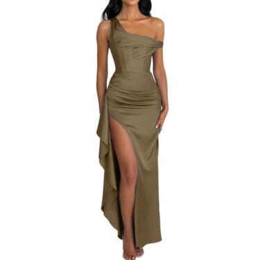 Imagem de Vestidos de dama de honra Alphirkut Maxi Satin Baile Taupe 2024