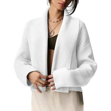 Imagem de Suéter de cardigã BQDCQB Cropped Chunky Knit branco para mulheres