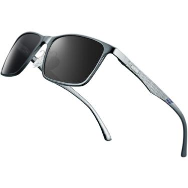 Imagem de BIRCEN Óculos de sol masculinos com proteção UV polarizada: óculos escuros clássicos para homens dirigindo pesca com armação de metal Al-Mg, B-gunmetal preto, Regular