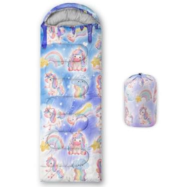 Imagem de AILONEN Saco de dormir fofo de unicórnio roxo dos sonhos, leve, quente e frio, impermeável, sacos de dormir para adultos e crianças, adequado para caminhadas, viagens, acampamento, interior e exterior