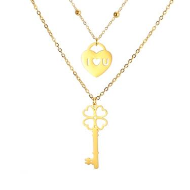 Imagem de PDOUSELF Colar feminino com pingente de trevo de 4 folhas da sorte com pingente de trevo de aço inoxidável para presente de dia de São Patrício, berloques da sorte para namorada, 20, Aço inoxidável