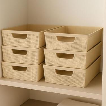 Imagem de Kit Cestos Organizadores Multiuso 2 Litros Plástico Empilhável para Cozinha, Banheiro e Guarda-Roupa(6 Unidades Bege)