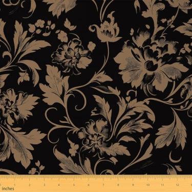 Imagem de Feelyou Groovy Flower Fabric by The Yard Tecido de estofamento floral retrô para costura, artesanato, flores hippie dos anos 70, decoração interna e externa para projetos de casa DIY floral