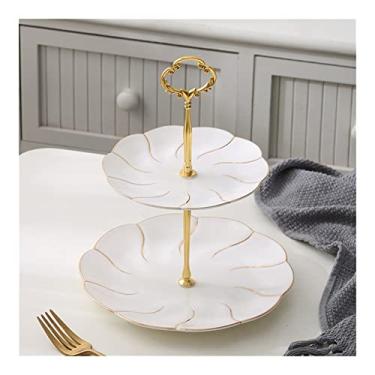 Imagem de Pratos de frutas de porcelana incrustados de ouro, pratos de lanche, prato de bolo, prato de doces, bandeja de porcelana, decoração de cerâmica (cor: anel de 3 pratos) (anel pequeno com 2 pratos)