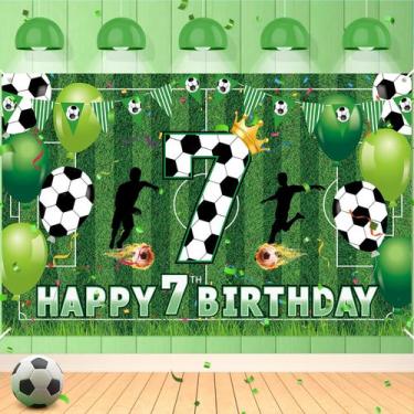Imagem de Banner de decorações de festa: 7º aniversário de futebol para meninos,