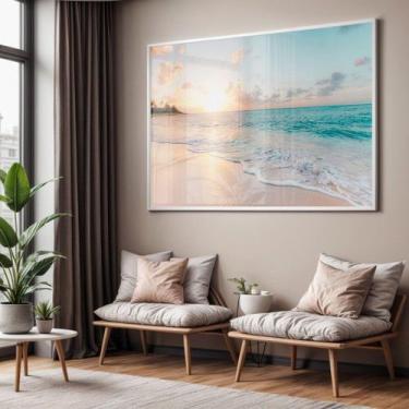 Imagem de Quadro com Moldura e Acrilico Cristal Vidro Sala Quarto Paisagem Praia