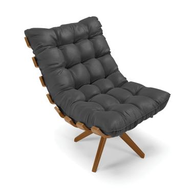 Imagem de Poltrona Giratória Costela Sintético Preto Base de Madeira MA30 M11 - D'Rossi