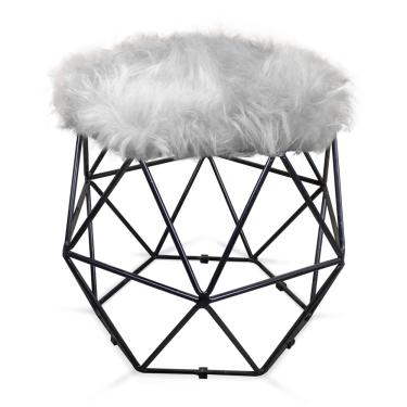 Imagem de Puff Aramado Hexágono Decorativo Industrial Preto com Pelúcia Cinza D03 - D'Rossi