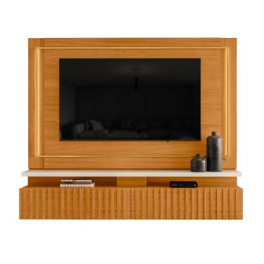 Imagem de Painel TV 75 Pol 216cm Bancada Suspensa Ripado Lurian Cinamomo/Off White M20 - D'Rossi