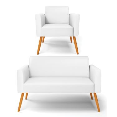 Imagem de Sofá Namoradeira com Poltrona Pés Palito Castanho Marisa Corino Branco D03 - D'Rossi