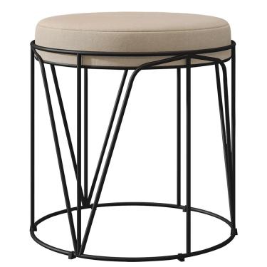 Imagem de Puff Decorativo Aramado Preto Zaya L02 Suede Bege - Lyam Decor