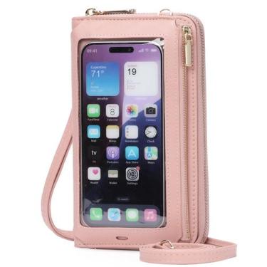 Imagem de Bolsa de telefone, bolsa tiracolo GOIACII para mulheres, rosa RFID