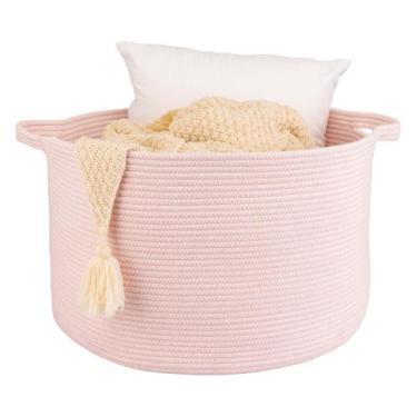 Imagem de Cesto de roupa suja XUANGUO Corda de algodão rosa grande 56x36 cm