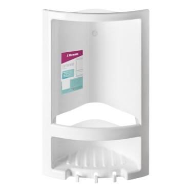 Imagem de Atlas - Cantoneira Plástica para Banheiro com 3 Ganchos, Cor Branca de Alto Brilho