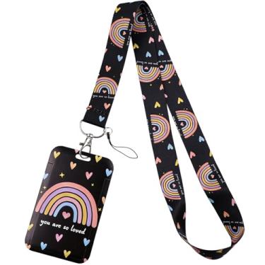 Imagem de Cordão de crachá de identificação arco-íris para chaves de crachá de identificação, chaveiro fofo de coração de amor para mulheres, meninas, crianças, enfermeiras, professores, para trabalho e escola