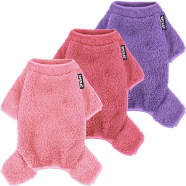 Imagem de XPUDAC Pacote com 3 suéteres para cães, roupas de inverno para cães pequenos, médios, meninas, pijamas de lã para o inverno e Natal-M (roxo, rosa choque, rosa