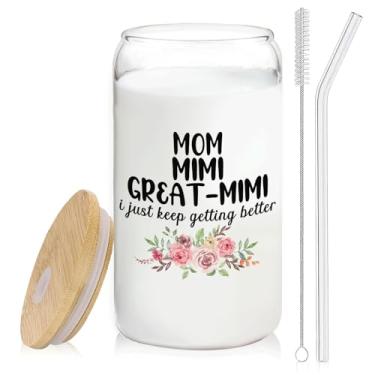 Imagem de BEHIFL Melhores presentes de Natal para avó mãe Mimi Great Mimi copo de café com tampa e canudos 400 ml - copo de vidro presentes de natal para avó